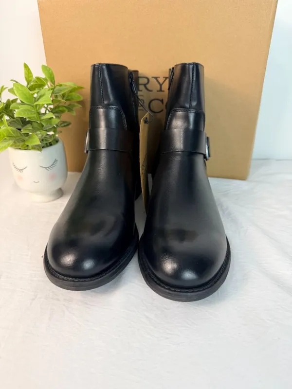 Frye Womens 9M Black Leather Ankle Boots Buckle Zip Casual Biker NWT - Image 3
