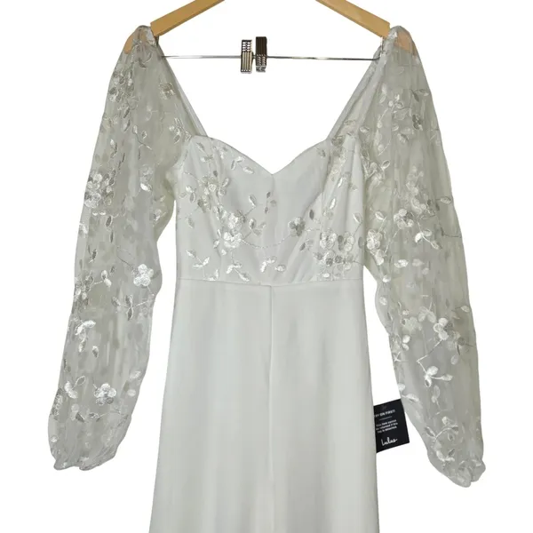 Lulus Darling Charisma White Mesh Embroidered Jumpsuit 9J2773 XS Wedding Bridal - Image 5