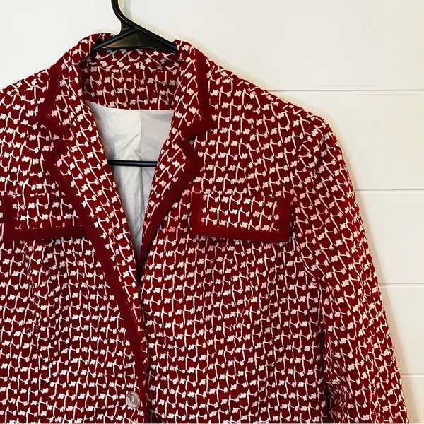 Women’s Red Patterned Women's Blazer Vintage Retro M-L Button Accents Handmade - Image 4