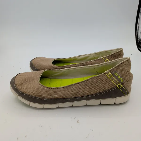 Crocs Stretch Sole Ballet Canvas Flats Khaki Tan‎ Womens 7 Comfort Walking Shoes - Image 2
