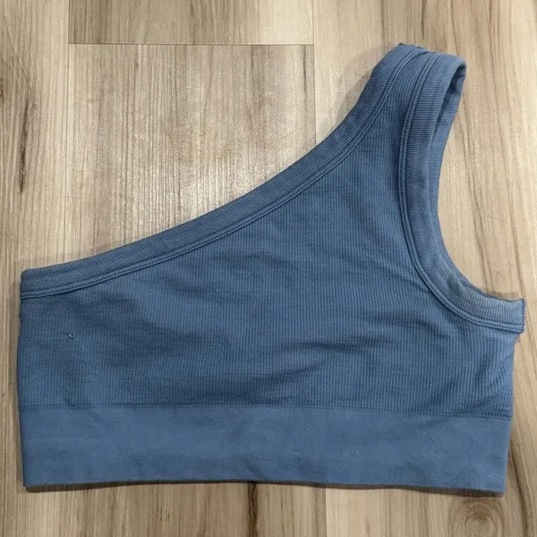 Gymshark Ribbed Cotton Seamless One Shoulder Bra Blue Women’s Small - Image 3