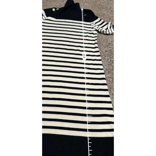 Eliza J Black Ivory Striped Turtleneck Sweater Dress Gold Buttons Size S - Image 8