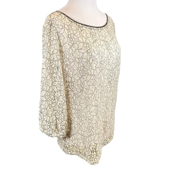 LOFT Cream Floral Lace Button Back‎ Blouse Romantic Feminine Top Large - Image 3