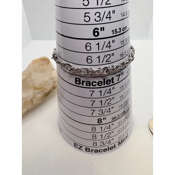 Vintage Open Oval Link Charm Bracelet Silver Tone Marked Sterling Magnetic 6.75" - Image 5