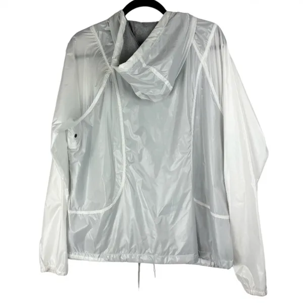 Athleta White Lined Windbreaker Jacket Sz 1X Full Zip Athletic Pockets Hooded - Image 2
