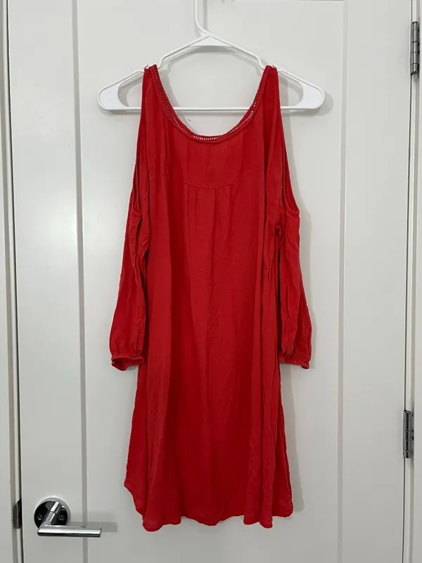 L*Space Large Red Cold Shoulder Lace-Up Tunic Dress / Cover-Up - Image 10