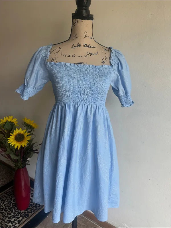 Hill House Athena Blue Glitter Smocked Nap Dress Size Small - Image 7