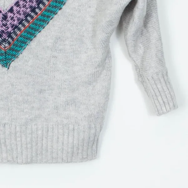 American Eagle Womens Gray Fair‎ Isle V-Neck Dolman Wool Blend Sweater Size XS - Image 3