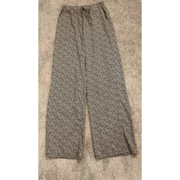 Umgee Boho Wide Leg Drawstring Waist Pants | Silky Chevron Print | Size Small - Image 3