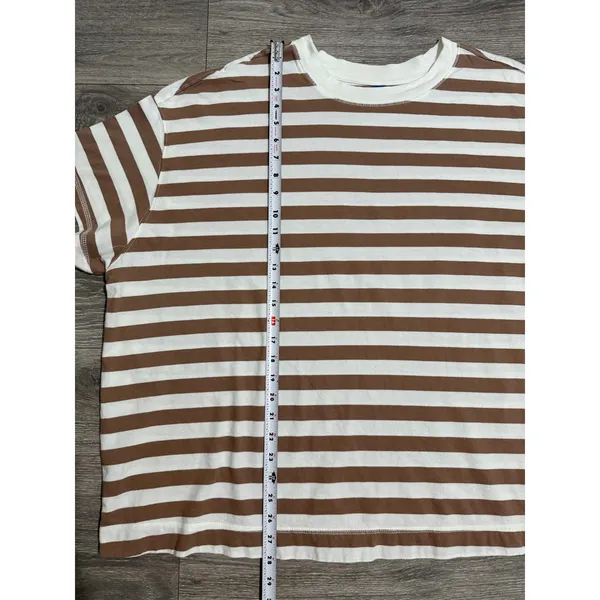 Old‎ Navy Womens T-Shirt 3X Brown White Striped Oversized Cotton Short Sleeve - Image 5