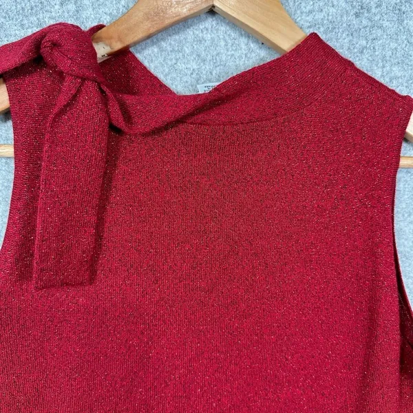 NWT Ann Taylor Loft‎ Womens Sweater Tank Top Red Small Tie Wool Sleeveless Y2K - Image 13