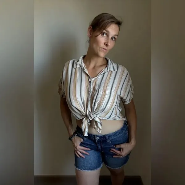 American Eagle Button Down Shirt Stripe Hi Lo Viscose Large - Image 2
