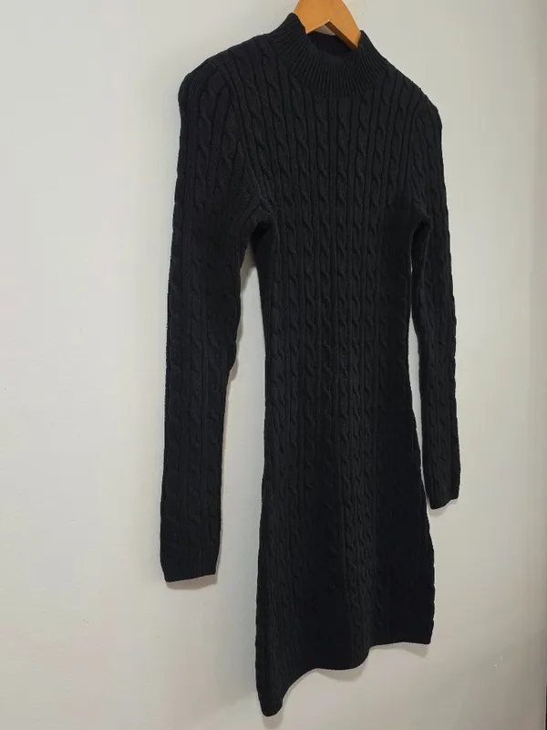 Hollister Cable Knit Long Sleeve Sweater Mini Dress - Black - Women's Size M - Image 4