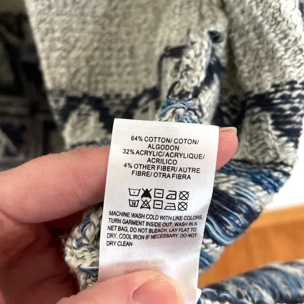LUCKY BRAND Aztec Open Cardigan Tribal 3rd Piece Multi Navy Blue Boho Duster S - Image 12