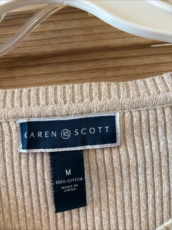 Karen Scott Ribbed V-Neck Sweater in Beige Medium - Image 2