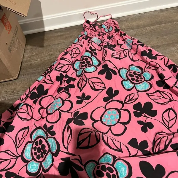 Zara Pink Black Floral Cotton Poplin‎ Midi Dress Size S - Image 11