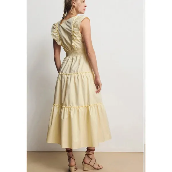 Derek Lam Yellow Tiered Ruffle Midi Dress Size 2 Cotton Cottage Designer $420 - Image 3
