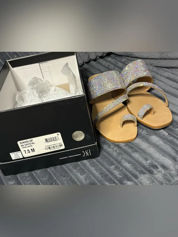 INC International Concepts Rhinestone Tan Slide Sandals - Image 2
