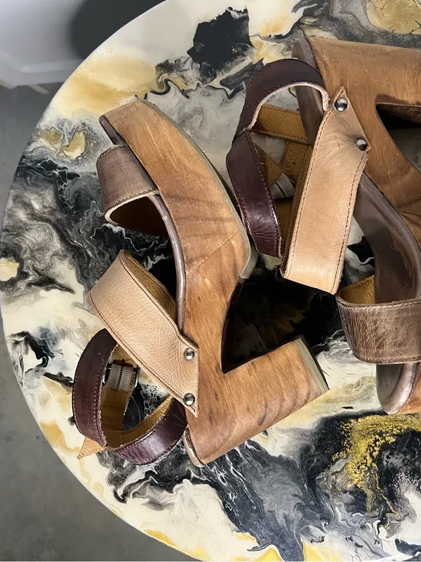 BED|STÜ Sophie Leather Wooden Platform Heeled Sandals - Image 14