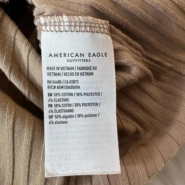 American Eagle Outfitters Ribbed Henley Top Tan Size Medium - Image 4