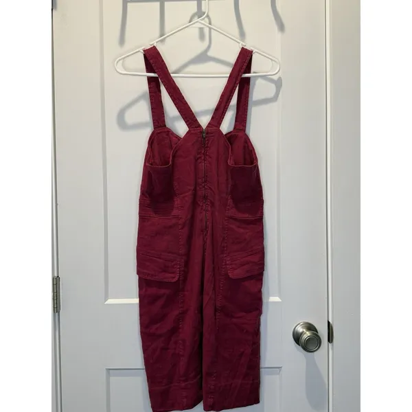Anthropologie Square Neck Linen Blend Mini Cargo Stretch Dress 10 Burgundy Boho - Image 4