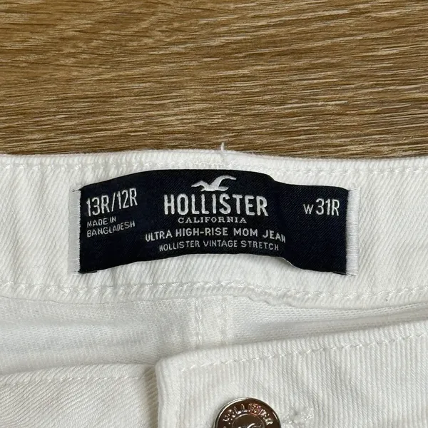 Hollister Ultra High Rise Mom Jeans Women's 13R White Crop Ankle Stretch Coastal - Image 3