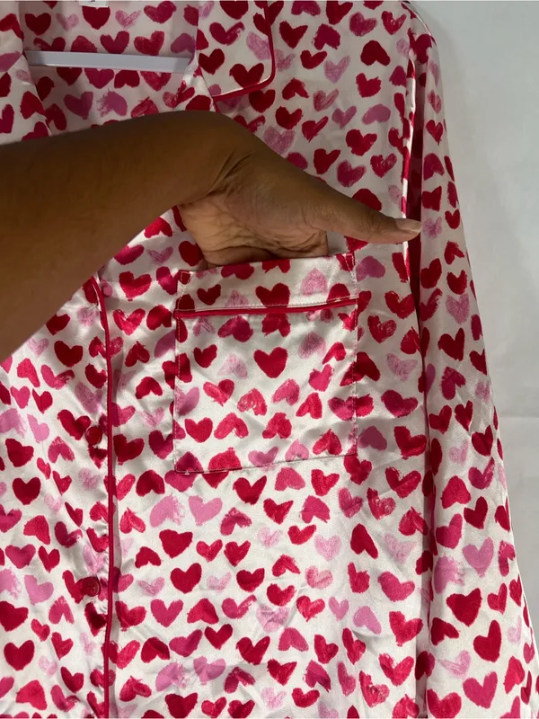 Lilac + London Pink Hearts Satin Shortie Pajama Set Size M NWT - Image 6