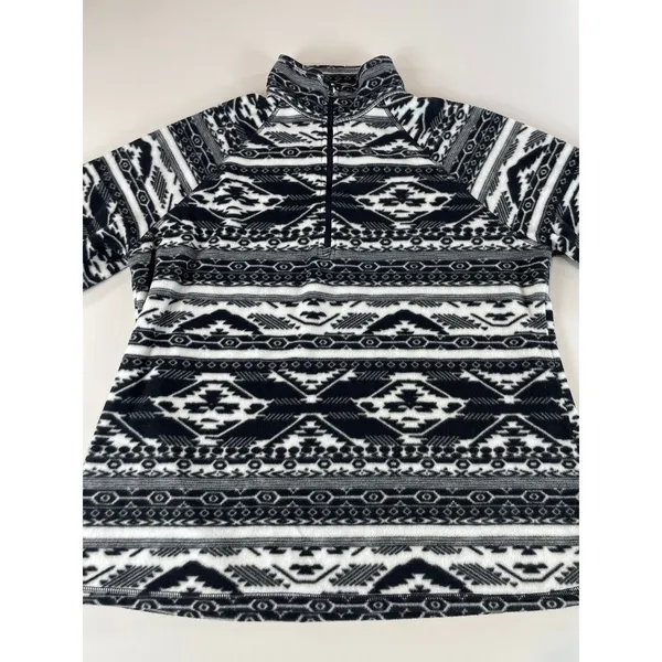 Eddie Bauer Fleece Pullover Size XL Black White Aztec Geometric Quarter Zip - Image 2