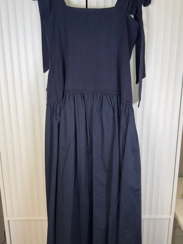 NWT English Factory Silk Blend Square Neck Navy Tie-Shoulder Maxi Dress SMALL - Image 6