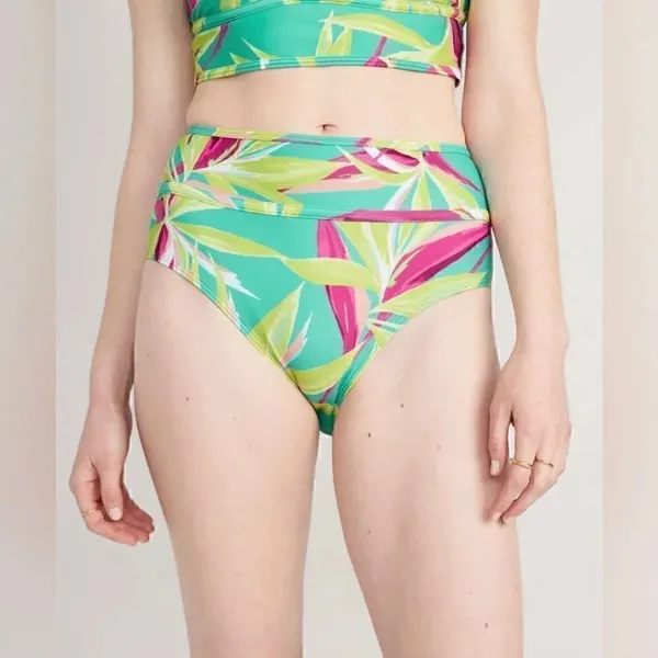 NWT Old Navy Teal World High-Waisted Bikini Swim Floral Quick Drying SZ S #1211 - Image 2
