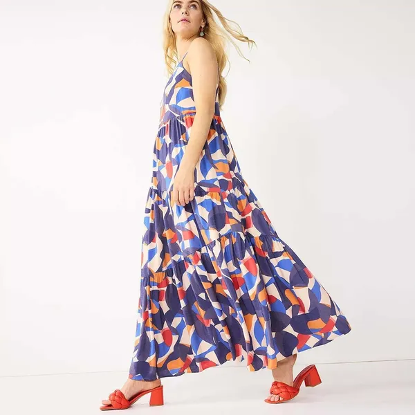 Nine West Womens Abstract Print Maxi Dress Colorful‎ Tiered Flowy Euro Summer Size Small - Image 2