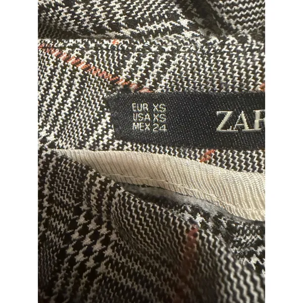 Zara Basic Womens Plaid Tapered Trousers Grey Glen Check Red‎ Side Stripe XS - Image 7