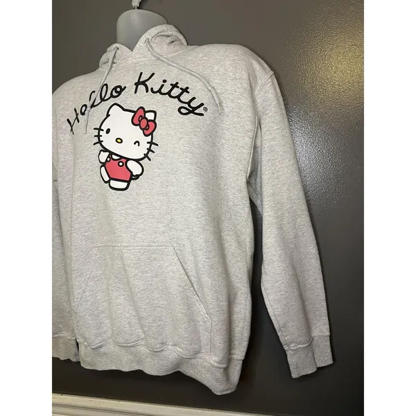 Hello Kitty Hoodie Sweatshirt Womens Small Gray Graphic Pullover Fleece Kawaii - Image 4