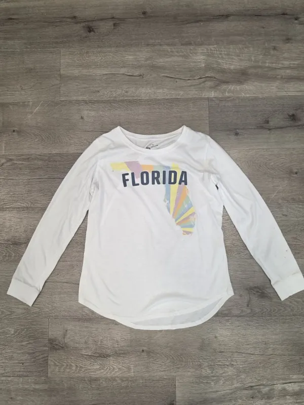 Florida Map Print White Long Sleeve T-Shirt By State Of Mine Size M - Image 2