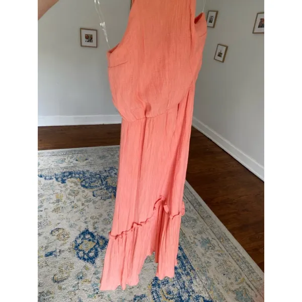 NWTs All in Favor Maxi‎ Dress Coral Halter Ruffle Autumn Parisian Boho Party - Image 6