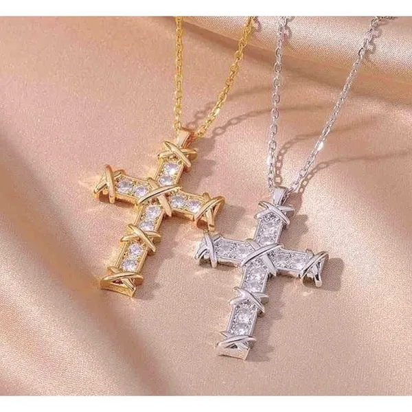 NEW Unisex 18k Gold Filled Plated Simulated‎ Diamond Cross Necklace, 16-18” - Image 6