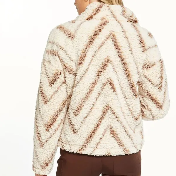 Thread & Supply Ivory Neutral Tan Chevron One Track Mind Sherpa Jacket Large - Image 7