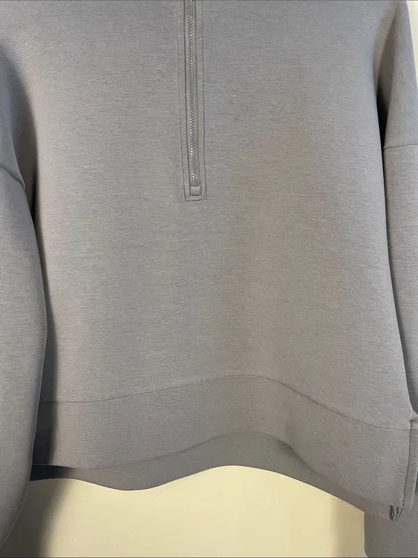 Calia Women's Gray Scuba Half-Zip Athleisure Hi-Low Mock Neck Sweatshirt - Image 3
