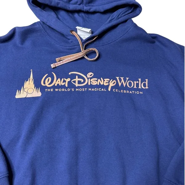 Disney World 50th Anniversary Cropped Hoodie L Navy Rose Gold - Image 4