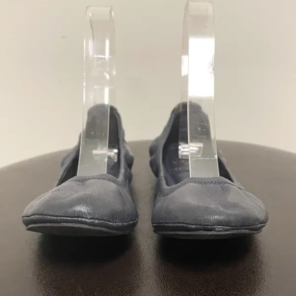 Tory Burch Eddie Navy Blue Leather Ballet Flats 6 M Folding Elastic Rim *No box* - Image 4