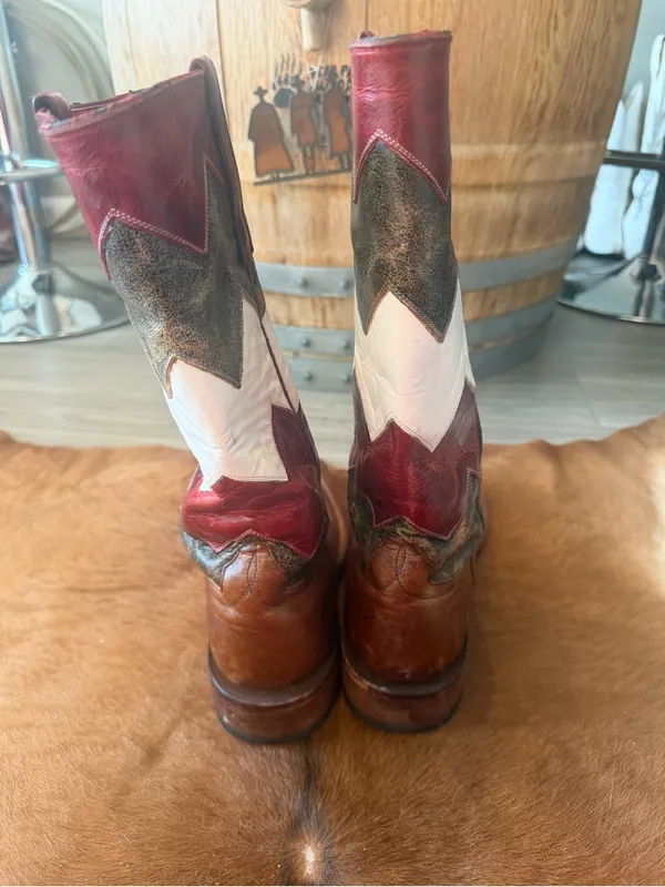 $299 Macie Bean Red White & Brown Leather Western Square Toe Cowgirl Boots 9.5 - Image 6