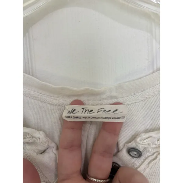 Free People We the Free White Heritage Henley Top Linen Cotton Oversized XS Boho - Image 4