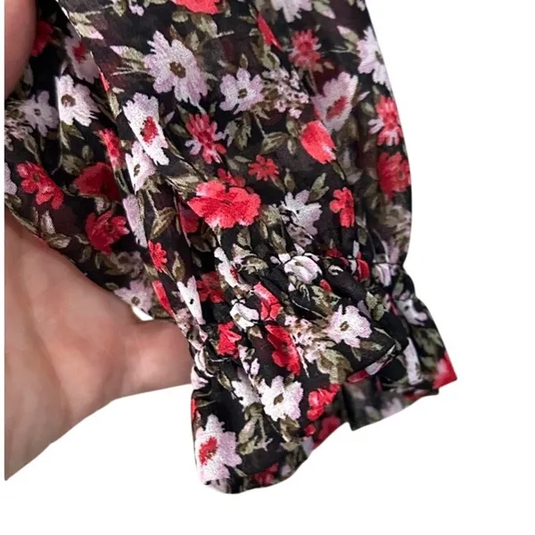 Socialite Floral Chiffon Mini Dress XS Red Black Long Sleeve Smocked Waist NWT - Image 9