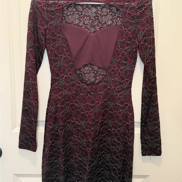 Express Plum Lace Long-Sleeve Open-Back Mini Dress - Image 7