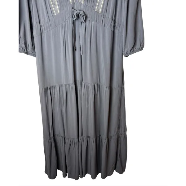 Baltic Born Maxi Dress Women XL Gray Embroidered Tiered Boho Cottagecorre - Image 6