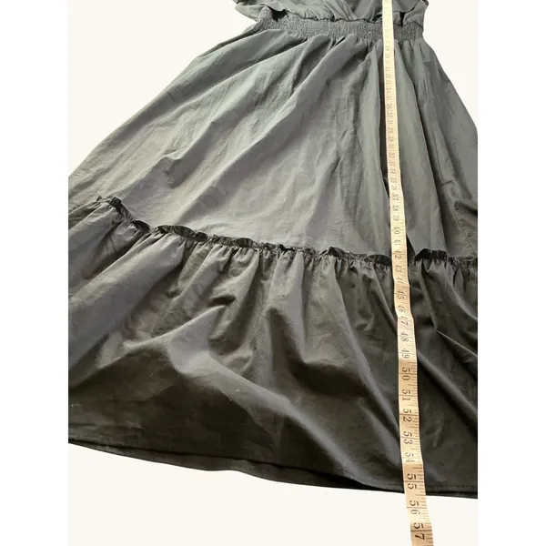 Molly Bracken Black Cotton Ruffle Maxi Dress Smocked Waist V-Neck‎ Size M - Image 8