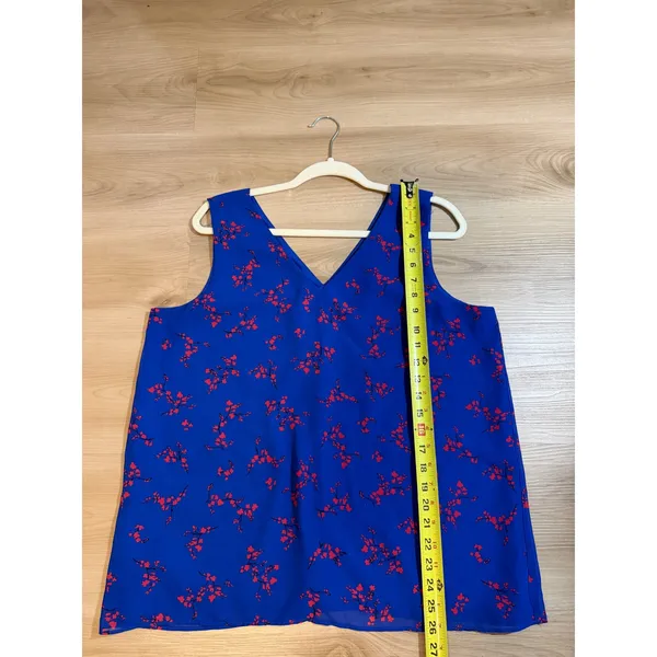 Ann Taylor Factory Tank Top Blue L Womens Floral V-Neck Sleeveless‎ Blouse - Image 5