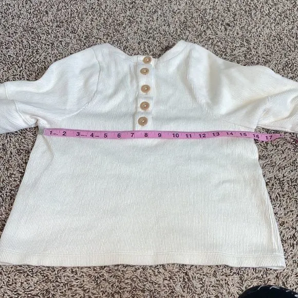 🎀 3/$20 Madewell women’s XXS textured‎ jacquard button back cream top - Image 6