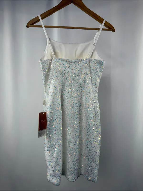NWT Stacees‎ Sheath Column Square Neckline Sequined Mini Homecoming Dress White - Image 8