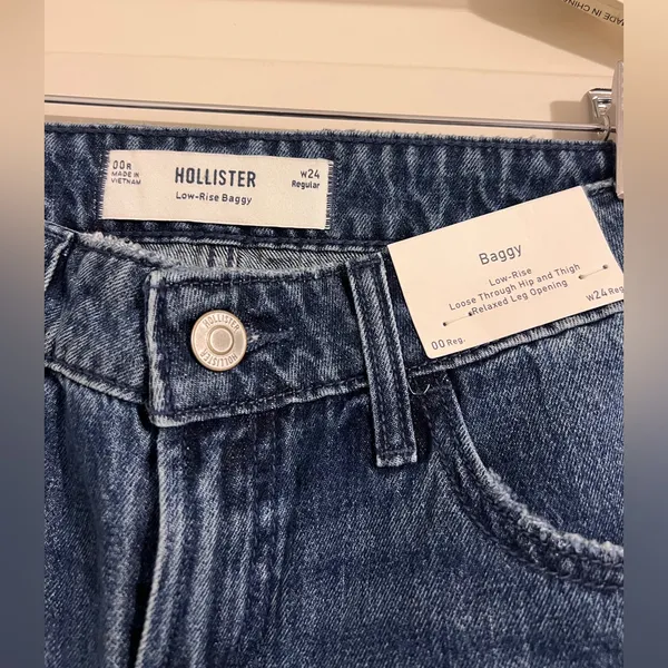 Hollister Co. 00R 24 Regular Baggy Wide Leg Blue Denim Jeans Pants‎ Relaxed - Image 3